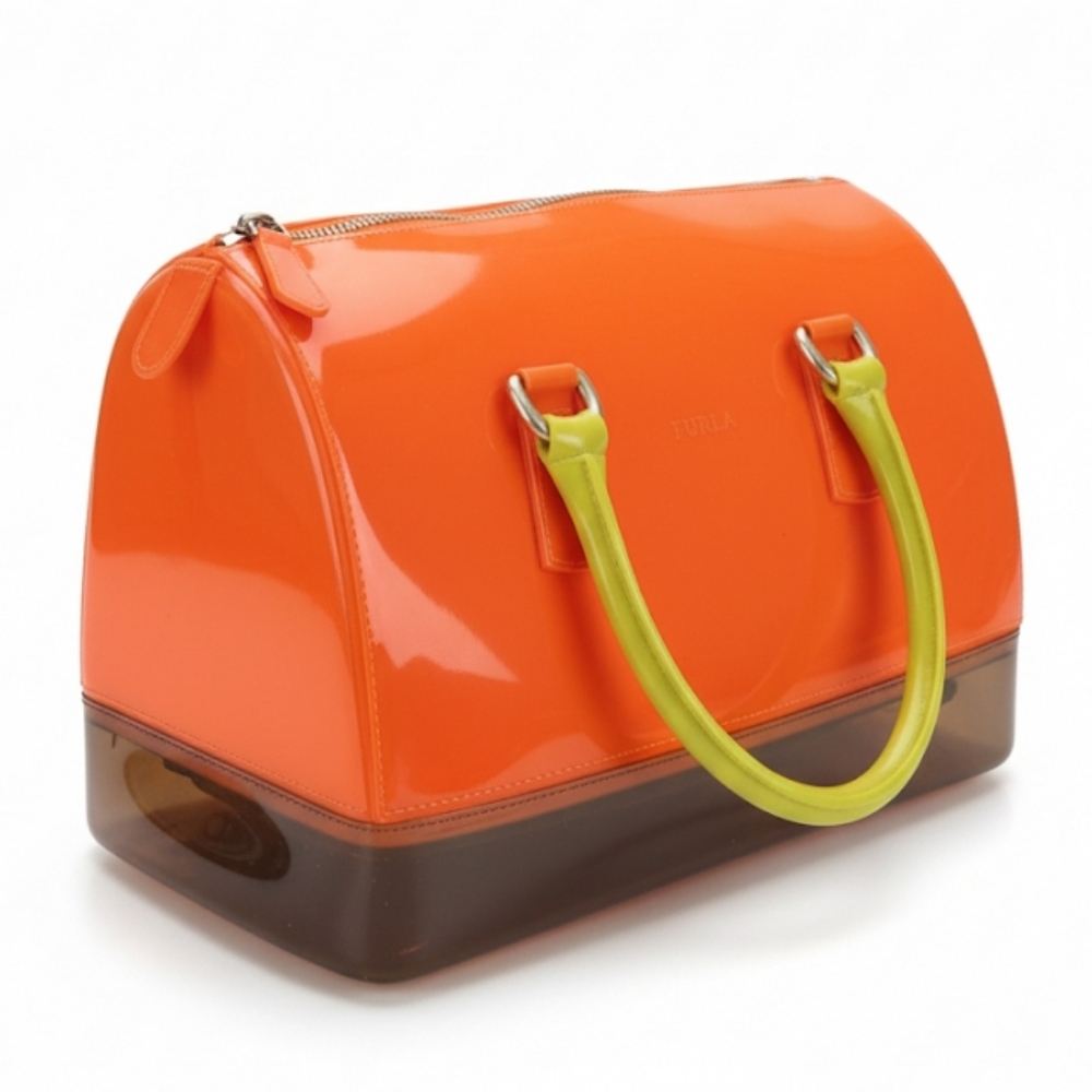 FURLA Candy Tri Color Rubber Satchel with Yellow Handle
